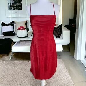 JS Collections Size 14 Satin Tiered Cocktail Dress Red Formal Holiday Cocktail